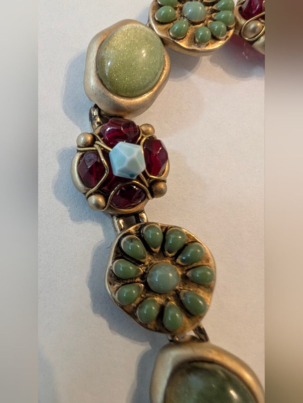 Rare Book Piece Vtg Signed Liz Claiborne Ornate Resin Flower Panel Link Bracelet